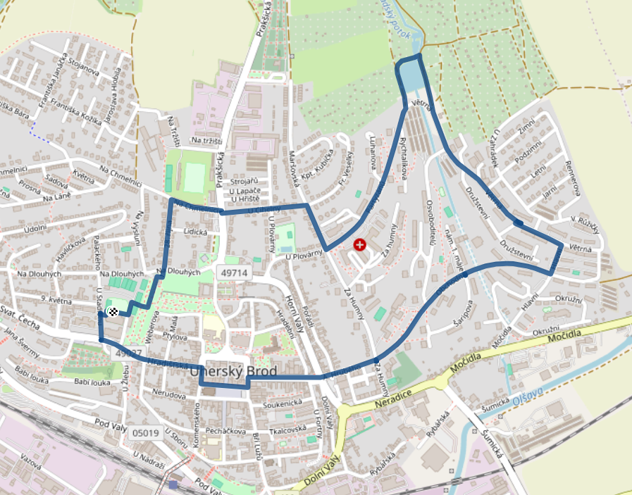 Mapa závodu 5 km - Uherský Brod | Sokolský běh republiky